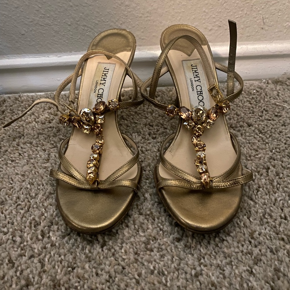 Jimmy Choo Gold Strappy Sandals